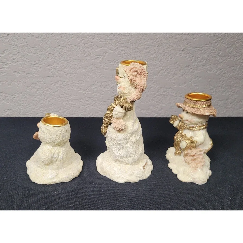 Oatmeal Collection 3-Piece Snowman Family Candlestick Holder Set Vintage 1999
